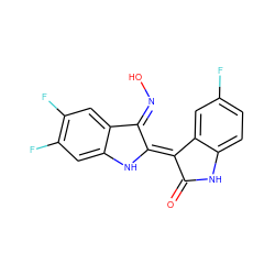 O=C1Nc2ccc(F)cc2/C1=C1/Nc2cc(F)c(F)cc2/C1=N\O ZINC000299864937