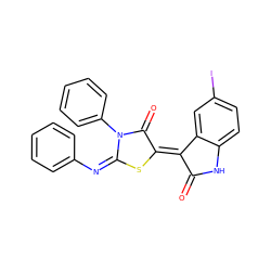 O=C1Nc2ccc(I)cc2/C1=C1/S/C(=N/c2ccccc2)N(c2ccccc2)C1=O ZINC000001001069