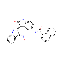 O=C1Nc2ccc(NC(=O)c3cccc4ccccc34)cc2/C1=C1/Nc2ccccc2/C1=N\O ZINC000653851535