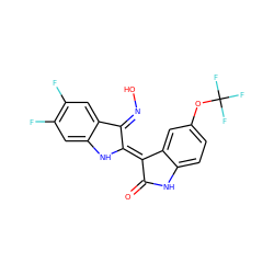 O=C1Nc2ccc(OC(F)(F)F)cc2/C1=C1/Nc2cc(F)c(F)cc2/C1=N\O ZINC000299861414