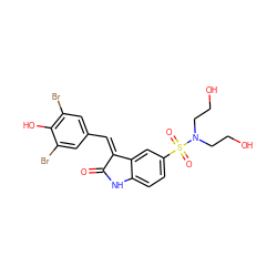 O=C1Nc2ccc(S(=O)(=O)N(CCO)CCO)cc2/C1=C/c1cc(Br)c(O)c(Br)c1 ZINC000026377462