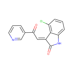 O=C1Nc2cccc(Cl)c2/C1=C\C(=O)c1cccnc1 ZINC000101412640