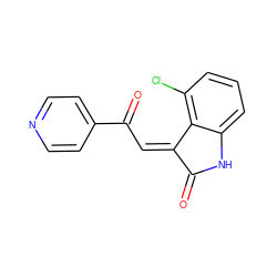 O=C1Nc2cccc(Cl)c2/C1=C\C(=O)c1ccncc1 ZINC000101412672