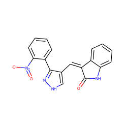 O=C1Nc2ccccc2/C1=C/c1c[nH]nc1-c1ccccc1[N+](=O)[O-] ZINC000012369272