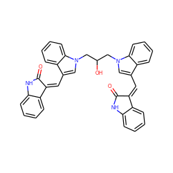 O=C1Nc2ccccc2/C1=C/c1cn(CC(O)Cn2cc(/C=C3\C(=O)Nc4ccccc43)c3ccccc32)c2ccccc12 ZINC000653737698