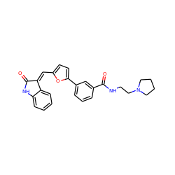 O=C1Nc2ccccc2/C1=C\c1ccc(-c2cccc(C(=O)NCCN3CCCC3)c2)o1 ZINC000084706120