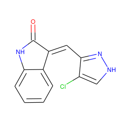 O=C1Nc2ccccc2/C1=C\c1n[nH]cc1Cl ZINC000026822008