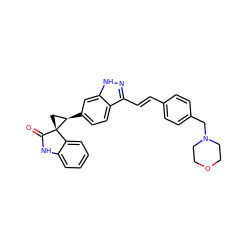 O=C1Nc2ccccc2[C@]12C[C@H]2c1ccc2c(/C=C/c3ccc(CN4CCOCC4)cc3)n[nH]c2c1 ZINC000114156070