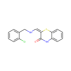 O=C1Nc2ccccc2S/C1=C/NCc1ccccc1Cl ZINC000100390848