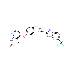 O=C1Nc2nccc(Oc3ccc4c(c3)[C@@H]3[C@H](O4)[C@@H]3c3nc4cc(C(F)(F)F)ccc4[nH]3)c2CO1 ZINC000072291449