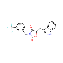 O=C1O[C@@H](Cc2c[nH]c3ccccc23)C(=O)N1Cc1cccc(C(F)(F)F)c1 ZINC000013740652