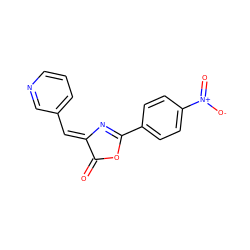 O=C1OC(c2ccc([N+](=O)[O-])cc2)=N/C1=C\c1cccnc1 ZINC000013925582