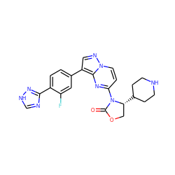 O=C1OC[C@@H](C2CCNCC2)N1c1ccn2ncc(-c3ccc(-c4nc[nH]n4)c(F)c3)c2n1 ZINC000165244059