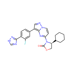 O=C1OC[C@H](C2CCCCC2)N1c1ccn2ncc(-c3ccc(-c4nc[nH]n4)c(F)c3)c2n1 ZINC000165281125