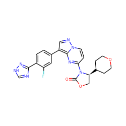 O=C1OC[C@H](C2CCOCC2)N1c1ccn2ncc(-c3ccc(-c4nc[nH]n4)c(F)c3)c2n1 ZINC000116185924