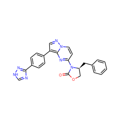 O=C1OC[C@H](Cc2ccccc2)N1c1ccn2ncc(-c3ccc(-c4nc[nH]n4)cc3)c2n1 ZINC000116187233