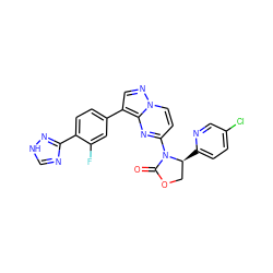 O=C1OC[C@H](c2ccc(Cl)cn2)N1c1ccn2ncc(-c3ccc(-c4nc[nH]n4)c(F)c3)c2n1 ZINC000165175708