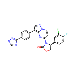 O=C1OC[C@H](c2ccc(F)c(Cl)c2)N1c1ccn2ncc(-c3ccc(-c4nc[nH]n4)cc3)c2n1 ZINC000116186273