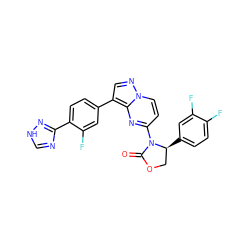 O=C1OC[C@H](c2ccc(F)c(F)c2)N1c1ccn2ncc(-c3ccc(-c4nc[nH]n4)c(F)c3)c2n1 ZINC000068250274