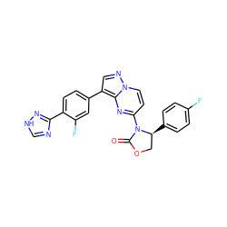 O=C1OC[C@H](c2ccc(F)cc2)N1c1ccn2ncc(-c3ccc(-c4nc[nH]n4)c(F)c3)c2n1 ZINC000068250276