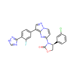 O=C1OC[C@H](c2cccc(Cl)c2)N1c1ccn2ncc(-c3ccc(-c4nc[nH]n4)c(F)c3)c2n1 ZINC000165244901