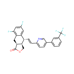 O=C1OC[C@H]2[C@@H]1Cc1c(F)cc(F)cc1[C@@H]2/C=C/c1ccc(-c2cccc(C(F)(F)F)c2)cn1 ZINC000003940308