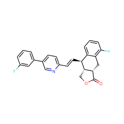 O=C1OC[C@H]2[C@@H]1Cc1c(F)cccc1[C@@H]2/C=C/c1ccc(-c2cccc(F)c2)cn1 ZINC000028823219