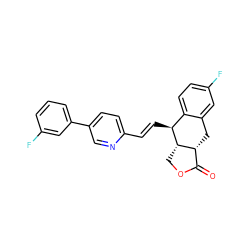 O=C1OC[C@H]2[C@@H]1Cc1cc(F)ccc1[C@@H]2/C=C/c1ccc(-c2cccc(F)c2)cn1 ZINC000028823235