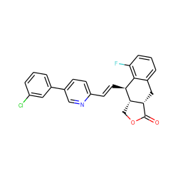 O=C1OC[C@H]2[C@@H]1Cc1cccc(F)c1[C@@H]2/C=C/c1ccc(-c2cccc(Cl)c2)cn1 ZINC000028823211