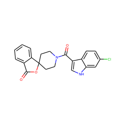 O=C1OC2(CCN(C(=O)c3c[nH]c4cc(Cl)ccc34)CC2)c2ccccc21 ZINC000139838688