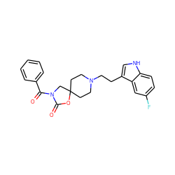 O=C1OC2(CCN(CCc3c[nH]c4ccc(F)cc34)CC2)CN1C(=O)c1ccccc1 ZINC000013743439