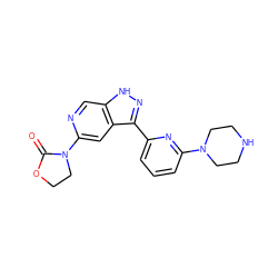 O=C1OCCN1c1cc2c(-c3cccc(N4CCNCC4)n3)n[nH]c2cn1 ZINC000205244160