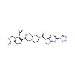 O=C1OCc2c1ccc([C@@H]1CN3CCN(C(=O)[C@@H]4CCc5nc(-n6cnnn6)ccc54)C[C@H]3CO1)c2C1CC1 ZINC000148954963