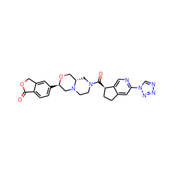 O=C1OCc2cc([C@@H]3CN4CCN(C(=O)[C@@H]5CCc6cc(-n7cnnn7)ncc65)C[C@H]4CO3)ccc21 ZINC000148950777