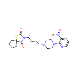 O=C1SC2(CCCC2)C(=O)N1CCCCN1CCN(c2ncccc2[N+](=O)[O-])CC1 ZINC000027715532