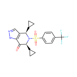 O=C1c2[nH]ncc2[C@@H](C2CC2)N(S(=O)(=O)c2ccc(C(F)(F)F)cc2)[C@H]1C1CC1 ZINC000049089228