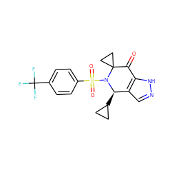 O=C1c2[nH]ncc2[C@@H](C2CC2)N(S(=O)(=O)c2ccc(C(F)(F)F)cc2)C12CC2 ZINC000049112628