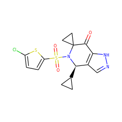 O=C1c2[nH]ncc2[C@@H](C2CC2)N(S(=O)(=O)c2ccc(Cl)s2)C12CC2 ZINC000049114255