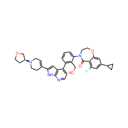 O=C1c2c(F)cc(C3CC3)cc2OCCN1c1cccc(-c2ccnc3[nH]c(C4=CCN([C@H]5CCOC5)CC4)cc23)c1CO ZINC001772642849