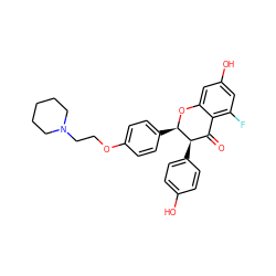 O=C1c2c(F)cc(O)cc2O[C@H](c2ccc(OCCN3CCCCC3)cc2)[C@@H]1c1ccc(O)cc1 ZINC000029219629