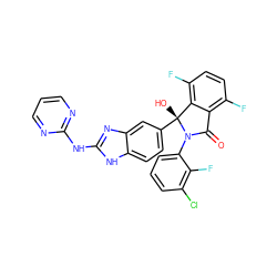 O=C1c2c(F)ccc(F)c2[C@@](O)(c2ccc3[nH]c(Nc4ncccn4)nc3c2)N1c1cccc(Cl)c1F ZINC000116254623