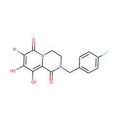 O=C1c2c(O)c(O)c(Br)c(=O)n2CCN1Cc1ccc(F)cc1 ZINC000028825275