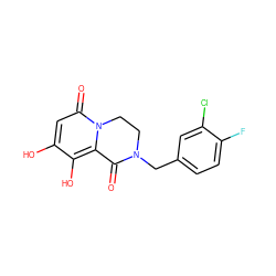 O=C1c2c(O)c(O)cc(=O)n2CCN1Cc1ccc(F)c(Cl)c1 ZINC000028825273