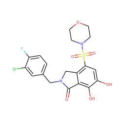 O=C1c2c(O)c(O)cc(S(=O)(=O)N3CCOCC3)c2CN1Cc1ccc(F)c(Cl)c1 ZINC000095562989