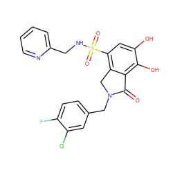 O=C1c2c(O)c(O)cc(S(=O)(=O)NCc3ccccn3)c2CN1Cc1ccc(F)c(Cl)c1 ZINC000095558178