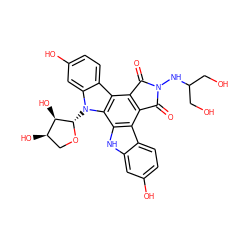 O=C1c2c(c3c4ccc(O)cc4n([C@@H]4OC[C@@H](O)[C@H]4O)c3c3[nH]c4cc(O)ccc4c23)C(=O)N1NC(CO)CO ZINC000027419765