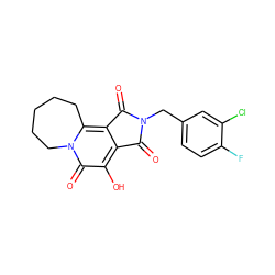 O=C1c2c(c3n(c(=O)c2O)CCCCC3)C(=O)N1Cc1ccc(F)c(Cl)c1 ZINC000071330151