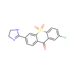 O=C1c2cc(Cl)ccc2S(=O)(=O)c2cc(C3=NCCN3)ccc21 ZINC000013755803