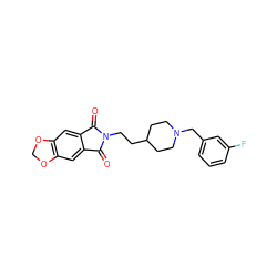 O=C1c2cc3c(cc2C(=O)N1CCC1CCN(Cc2cccc(F)c2)CC1)OCO3 ZINC000206538560