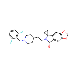 O=C1c2cc3c(cc2C2(CC2)N1CCC1CCN(Cc2c(F)cccc2F)CC1)OCO3 ZINC000206562716